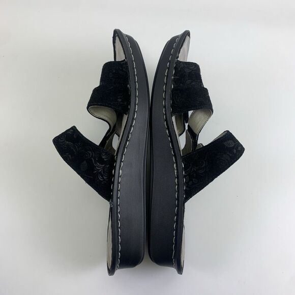 Alegria Strappy Slide Sandal Black Nubuck Embossed Slip On Womens 40 9.5 - 10 - Picture 13 of 15